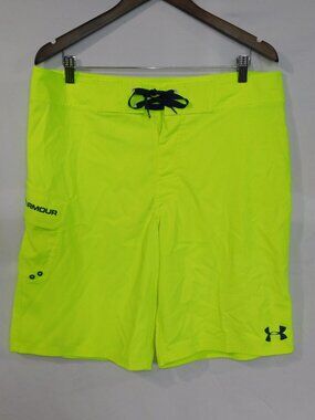 Under Armour Loose neon Yellow unlined Board Shorts Swim Suit Trunks Mens 36